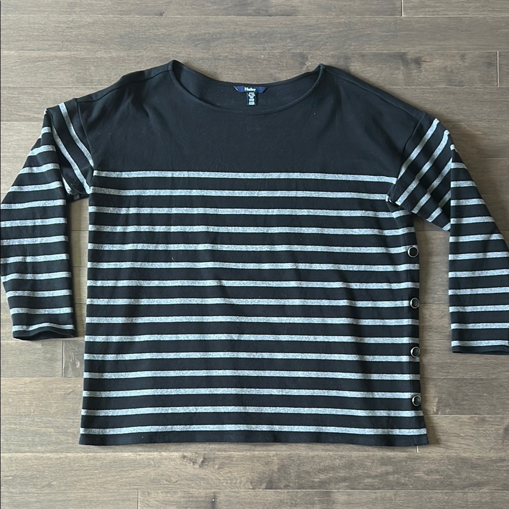 Black and Gray Striped Top with Button Detail